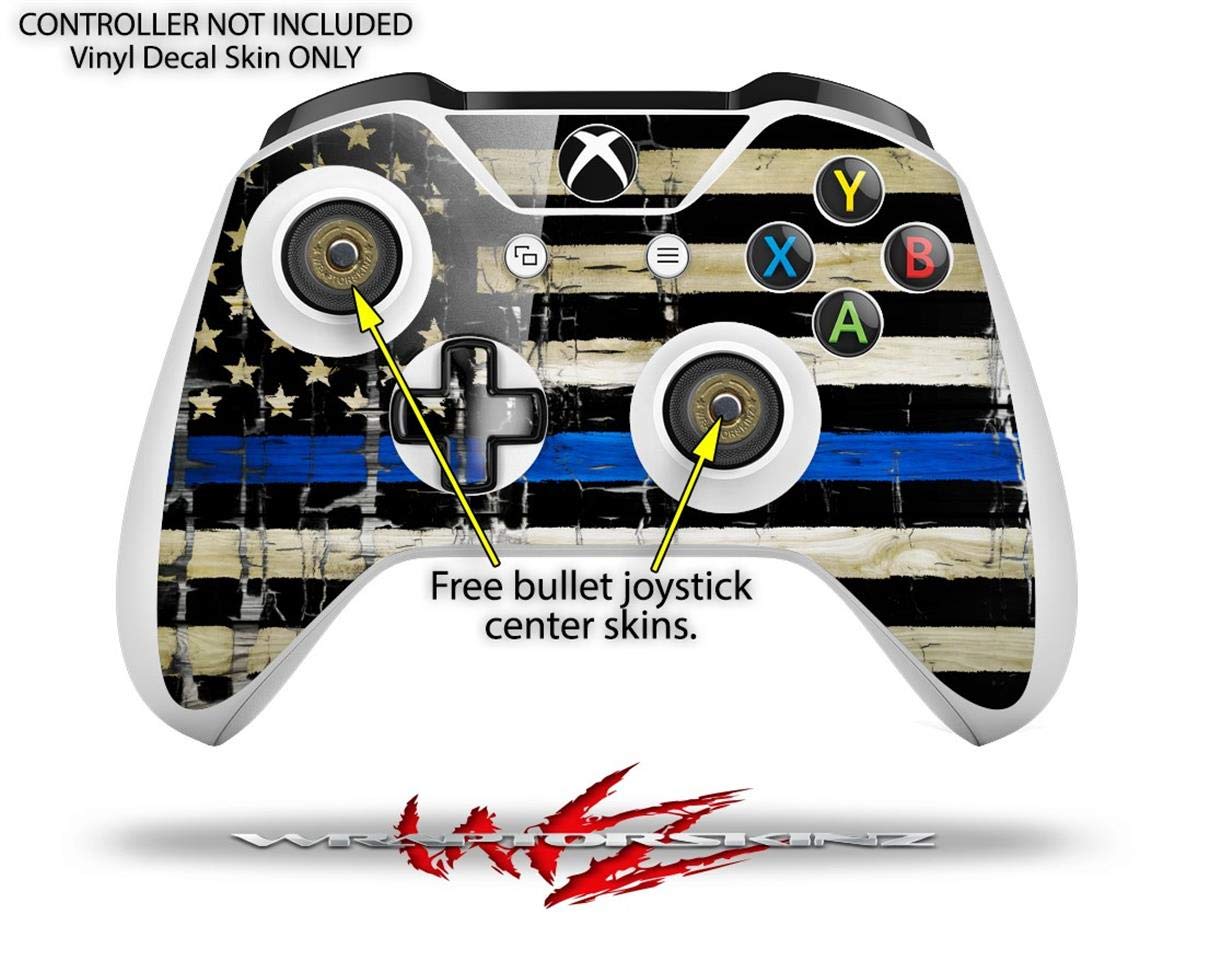 WraptorSkinz Decal Vinyl Skin Wrap Compatible with Xbox One S Console and Controllers - Painted Faded Cracked Blue Line Stripe USA American Flag