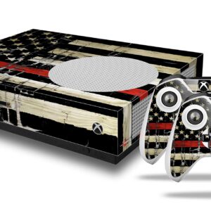 WraptorSkinz Decal Vinyl Skin Wrap Compatible with Xbox One S Console and Controllers - Painted Faded and Cracked Red Line USA American Flag