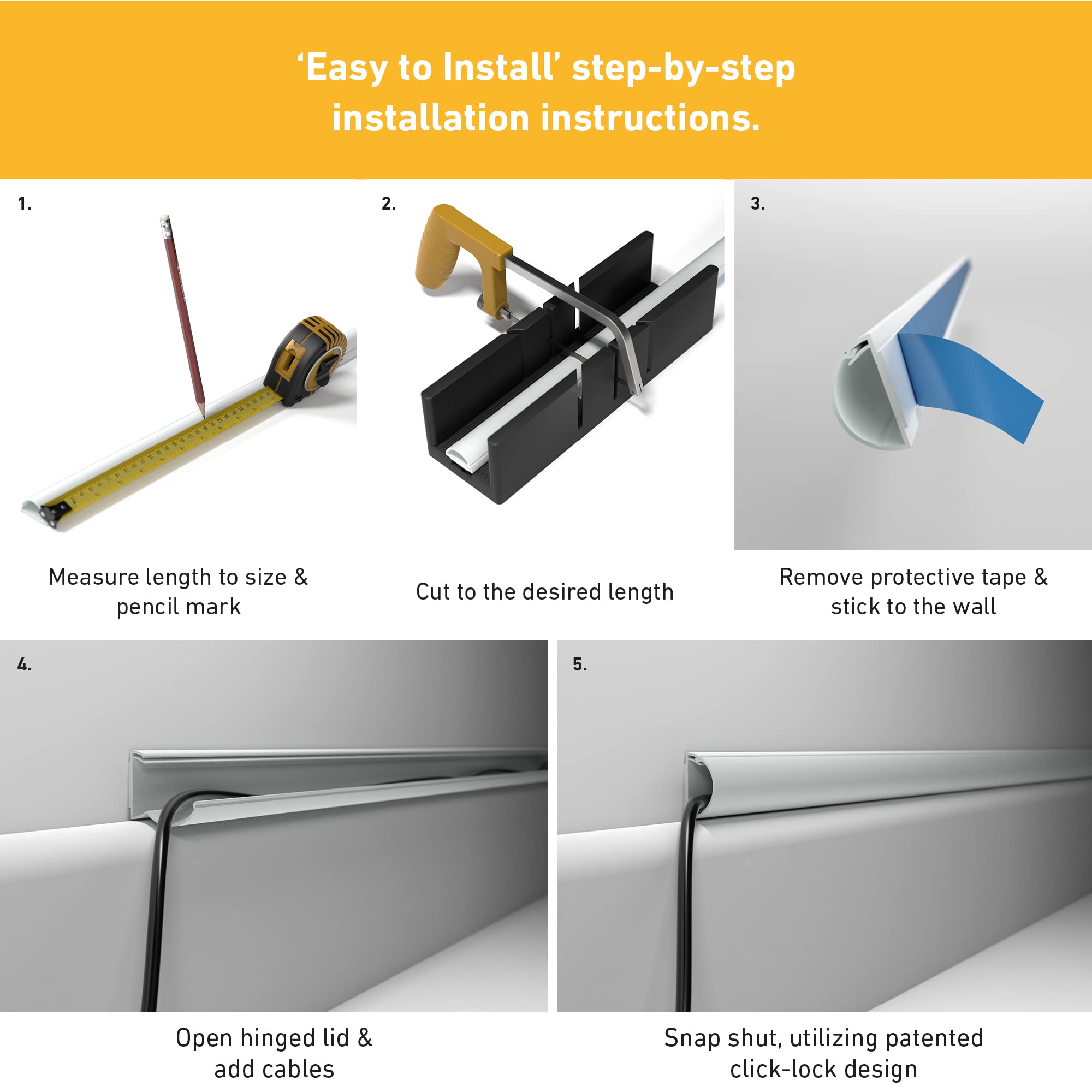 D-Line Half Round Cord Hider, Patented Cable Cover, Hide TV Wall Mount Wires, Raceway for Cords, Decorative Wire Covers, Paintable, Adhesive Cable Concealer -1x 1.18in W x 0.59in H x 39in L - White