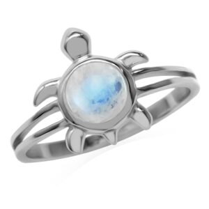 silvershake 6mm natural round shape moonstone 925 sterling silver turtle fashion casual solitaire ring size 10.5