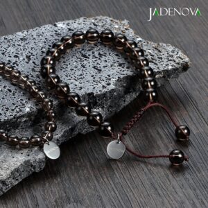 JADENOVA 6/8mm Natural Smoky Quartz Gemstone Bracelets Round Beads Stretch Bracelet Adjustable Beaded Bracelet Couple Distance Bracelets Unisex (2pcs Bracelet Set)