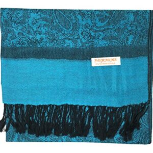 Plum Feathers Tapestry Ethnic Paisley Pattern Pashmina Scarf cyan blue