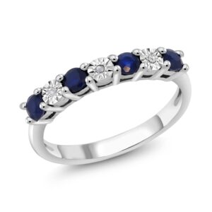 gem stone king 925 sterling silver blue sapphire & white diamond engagement ring for women | wedding ring for women | available in size 5, 6, 7, 8, 9