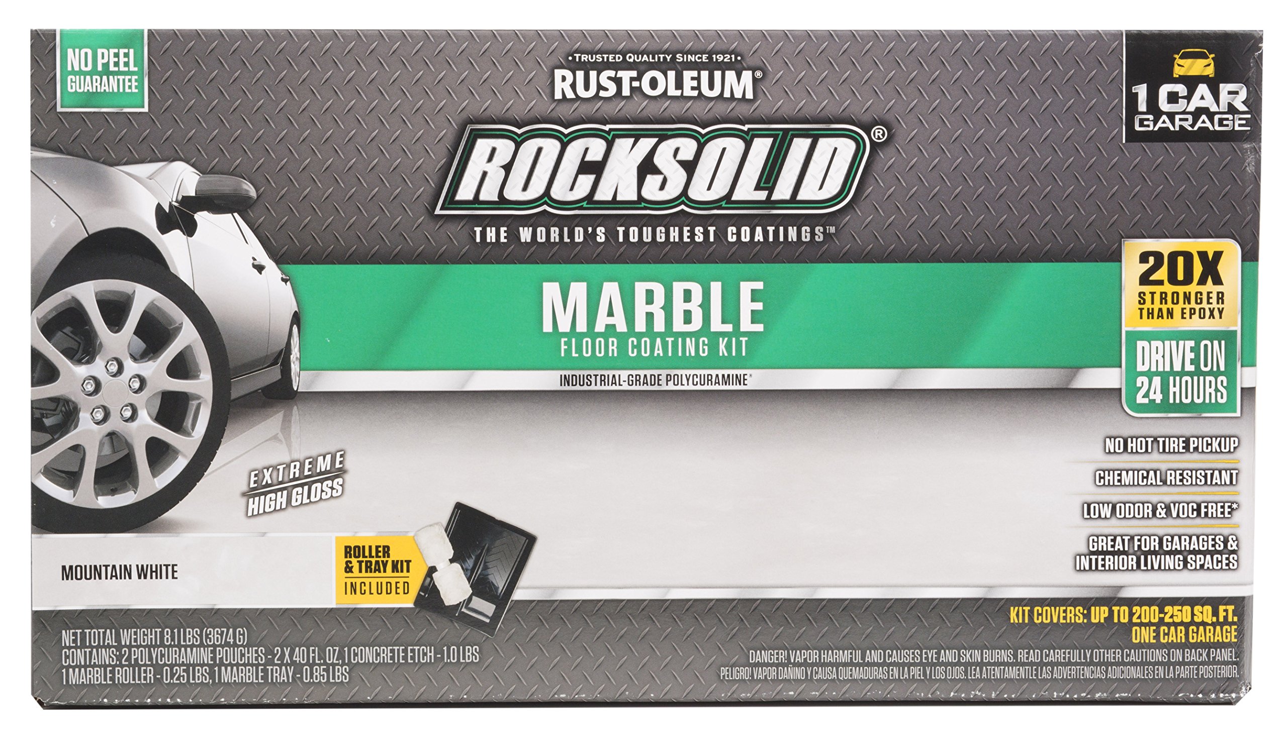 Rust-Oleum 306321 RockSolid Marble 1 Car Garage Floor Coating Kit, Mountain White, 5 Piece Set