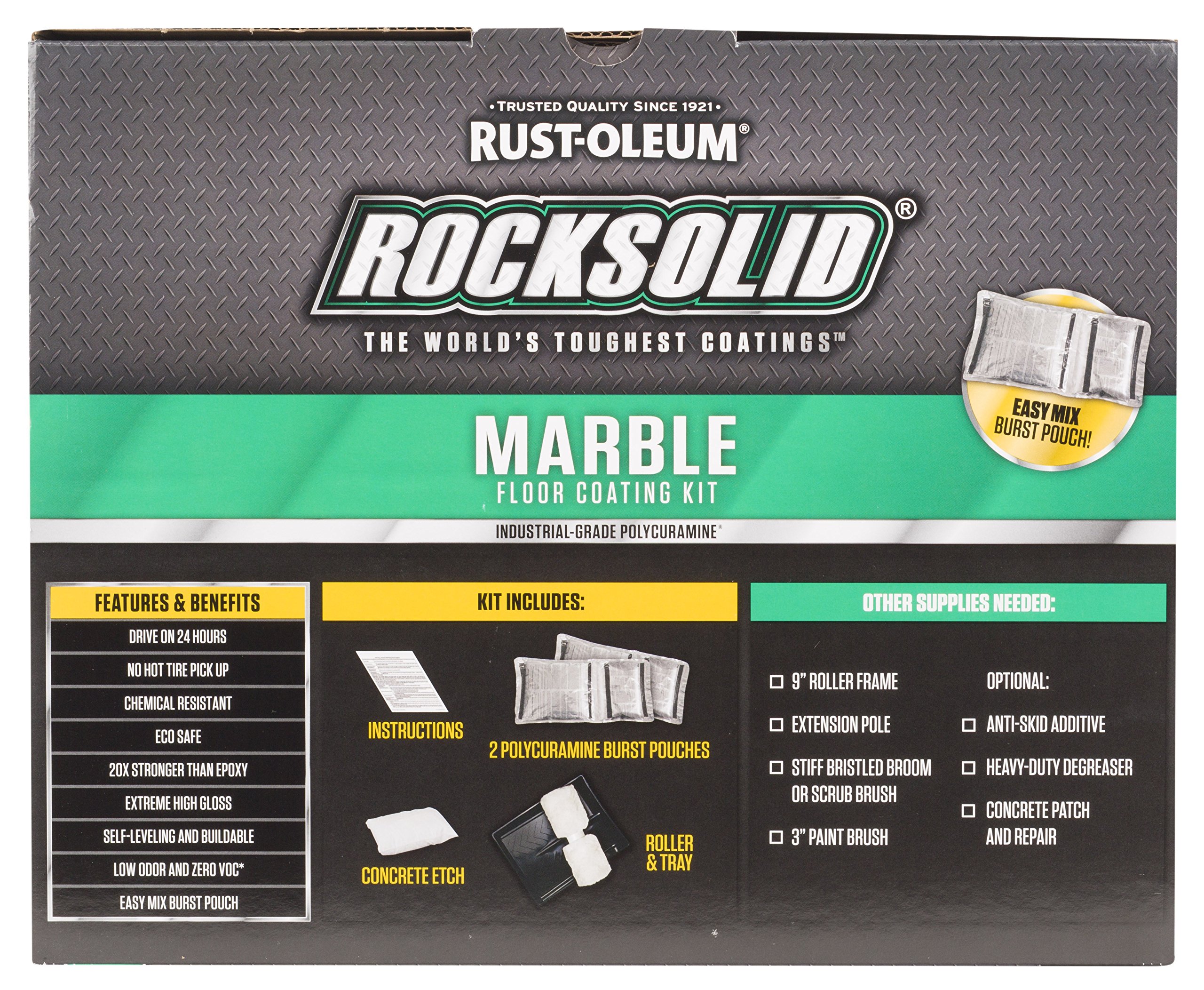 Rust-Oleum 306321 RockSolid Marble 1 Car Garage Floor Coating Kit, Mountain White, 5 Piece Set