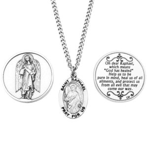 Rosemarie Collections Saint Raphael The Archangel Pendant Necklace and 2 Religious Pocket Tokens