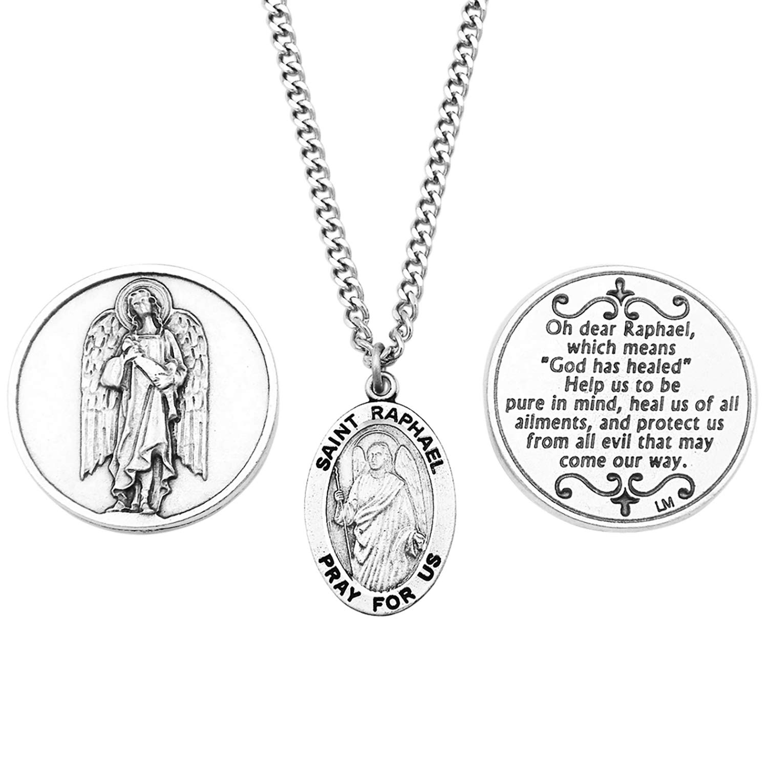 Rosemarie Collections Saint Raphael The Archangel Pendant Necklace and 2 Religious Pocket Tokens