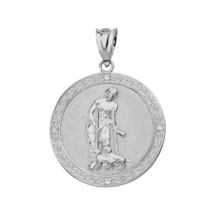 925 sterling silver saint lazarus pray for us medallion cz charm pendant (1")