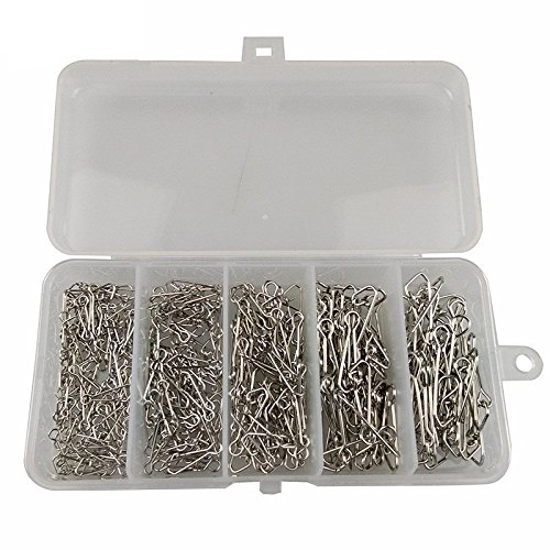 HiUmi 260pcs/box Hooked Snaps Stainless Steel Sea Fishing Tackle Hook Lure Connector Fishing Swivel Safety Snap Pin Pesca