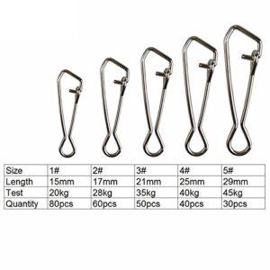 HiUmi 260pcs/box Hooked Snaps Stainless Steel Sea Fishing Tackle Hook Lure Connector Fishing Swivel Safety Snap Pin Pesca