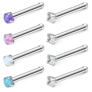 Ruifan 18G 316L Surgical Steel 1.5mm Mix Color Opal & Clear CZ Nose Bone Rings Studs Ring Body Piercing Jewelry 8PCS