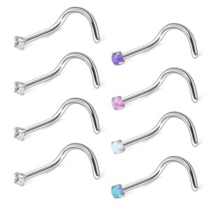 ruifan 20g 316l surgical steel 1.5mm mix color opal & clear cz nose screw rings studs ring body piercing jewelry 8pcs