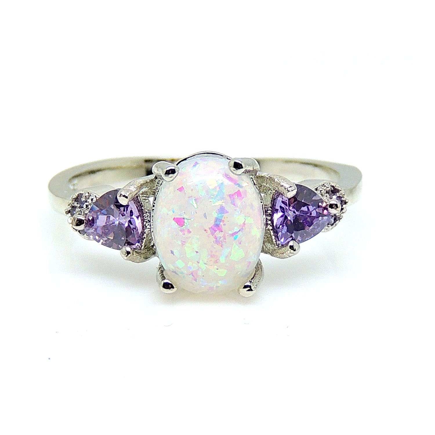 Ginger Lyne Collection Celia Oval Simulated Fire Opal Purple Cz Ring Statement Engagement