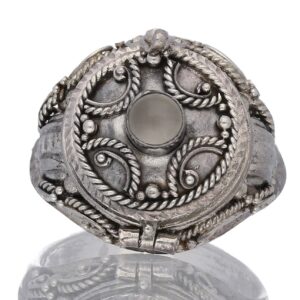 Medieval Ringed Cross Poison Locket Sterling Silver and Grey Moonstone Ring Size 10(Sizes 6,7,8,9,10)