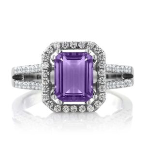 Gem Stone King 2.78 Cttw Purple Amethyst Engagement Ring For Women In 925 Sterling Silver | Emerald Cut 9X7MM | Gemstone Birthstone | Available In Size 5, 6, 7, 8, 9