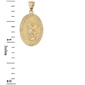 14k Gold Saint Michael The Archangel Diamond Oval Medallion Pendant (1.19")