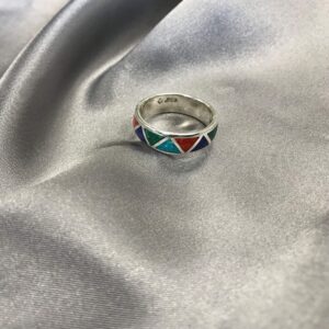 Southwestern Style Multi Gemstone 6mm Wedding Band 925 Sterling Silver Ring for Women Size 13