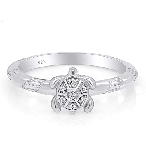 Wishrocks 1/20 Carat Round Cut White Natural Diamond Accent Turtle Ring Jewelry for Women In 14k White Gold Over Sterling Silver (0.05 Cttw,Color- I-J, Clarity- I2-I3) Ring Jewelry for Women Size- 5.5