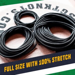 SGT KNOTS Diamond Grip Black Bungee Cord - 100% Stretch Elastic Cord and Absorbent Bungee Shock cord for Camping, Kayak Deck, Crafting (3/32" x 100ft)