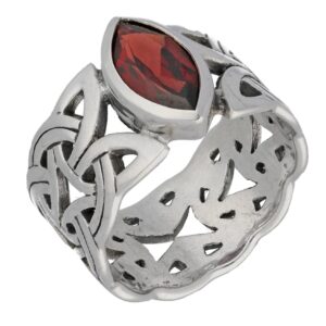 Borre Knot Deep Red Garnet Ellipse Viking Braided Wedding Band Norse Celtic Sterling Silver Ring Size 10(Sizes 4,5,6,7,8,9,10,11,12,13,14,15)