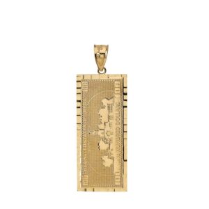 14K Yellow Gold 1.4" Benjamin's One Hundred Dollar Bill Money $ Charm Pendant