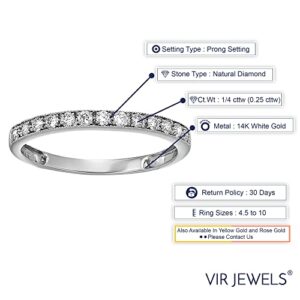 VIR JEWELS 1/4 carat (ctw) Diamond Wedding Anniversary Band for Women, Half Eternity Round Diamond Engagement Ring 14K White Gold Prong Set with Milgrain 0.25 cttw, Size 6.5