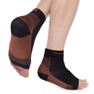 thx4copper compression recovery foot sleeve for men&women, copper infused plantar fasciitis socks for arch pain, reduce swelling & heel spurs, ankle sleeve with arch support - medium