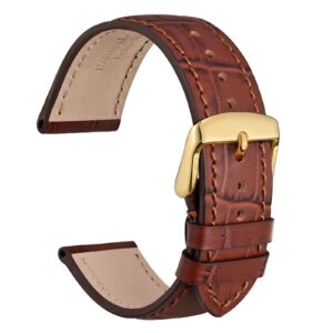 WOCCI 19mm Watch Band, Italian Leather, Embossed Alligator Grain, Gold Buckle (Brown)