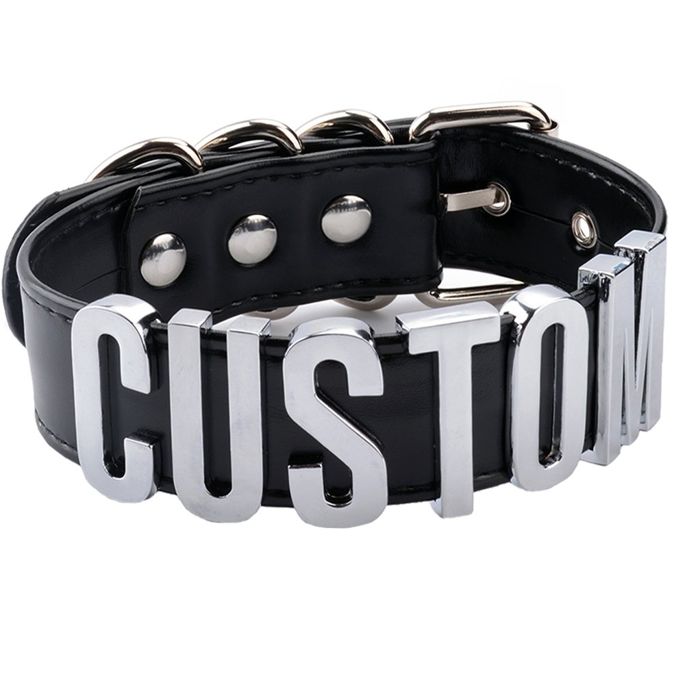 Custom Choker Collar Name Choker Cosplay Letters Choker Word Collar Any Name (Black Silver)