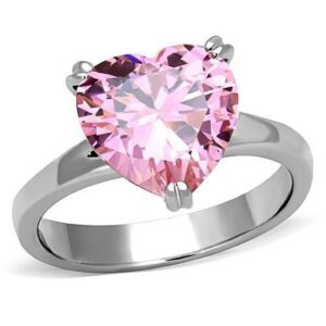 Nationalonlinediscounts Bold Pink Sapphire Heart CZ Stainless Steel Promise Love Engagement Ring (9)