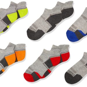 Fruit of the Loom boys Everyday Active Crew - 6 Pair Pack Casual Sock, Gray, Orange, Red, Green, Blue, Shoe Size 9-2.5 US