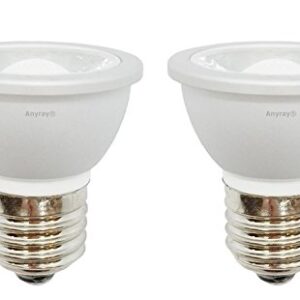 Anyray 2-LED 5W Light Bulbs HR16 120V E27 MR-16 JDR C Hood Lamp Short Neck E26 6000K (Cool White)