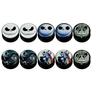 kubooz(5 pairs) smiling-skull acrylic ear plugs tunnels gauges stretcher piercings, 10 grams