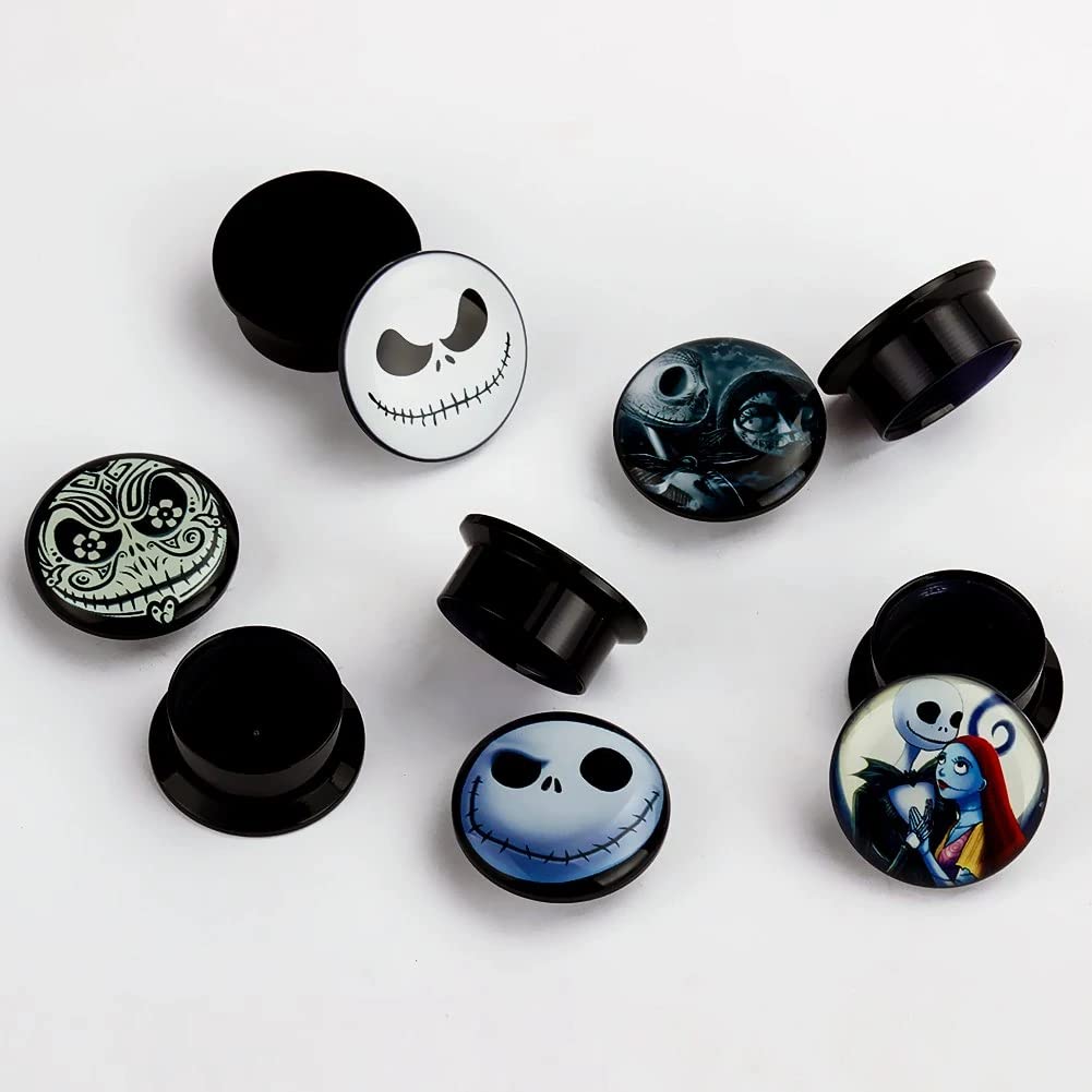 KUBOOZ(5 Pairs) Smiling-Skull Acrylic Ear Plugs Tunnels Gauges Stretcher Piercings, 10 grams