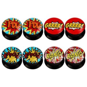 KUBOOZ(4 Pairs) Cartoon Acrylic Ear Plugs Tunnels Gauges Stretcher Piercings