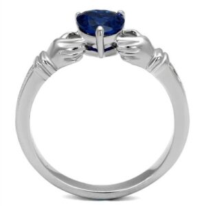 Nationalonlinediscounts Dark Blue Sapphire Heart CZ Stainless Steel Claddagh Irish Celtic Princess Crown Ring (5)