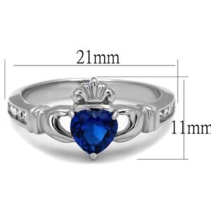 Nationalonlinediscounts Dark Blue Sapphire Heart CZ Stainless Steel Claddagh Irish Celtic Princess Crown Ring (5)