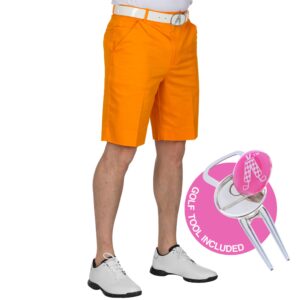 Royal & Awesome Mens Golf Shorts, Crazy Golf Shorts for Men, Big and Tall Golf Shorts for Men, Funny Golf Shorts for Men, Orange Golf Shorts for Men