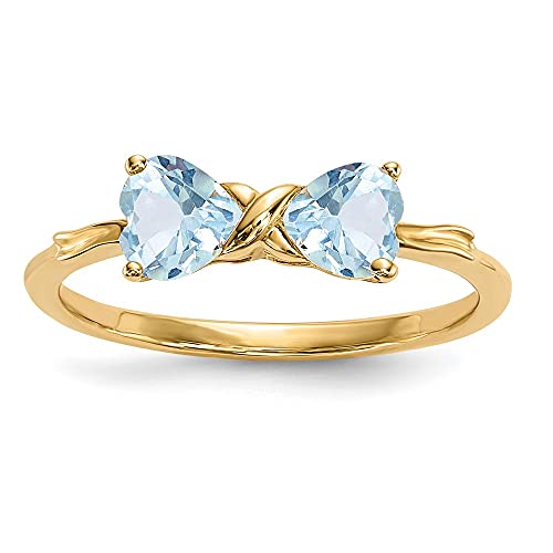 IceCarats 14K Yellow Gold Blue Aquamarine Bow Heart Love Ring March Birthstone Jewelry Size 7