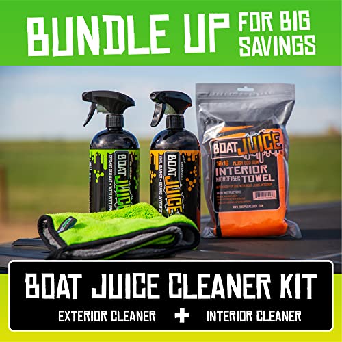 Boat Juice Boat Cleaner Kit - Exterior Boat Cleaner Water Spot Remover, Interior Boat Cleaner for Seats and Vinyl, 2 Microfiber Towels - Boat Cleaning Kit, Boat Detailing Kit, Boat Accessories (Kit)