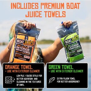 Boat Juice Boat Cleaner Kit - Exterior Boat Cleaner Water Spot Remover, Interior Boat Cleaner for Seats and Vinyl, 2 Microfiber Towels - Boat Cleaning Kit, Boat Detailing Kit, Boat Accessories (Kit)