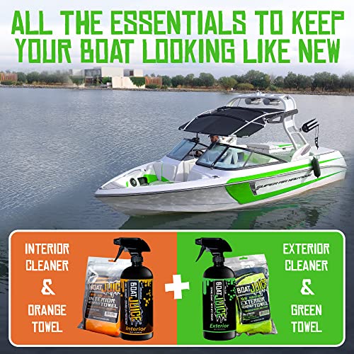 Boat Juice Boat Cleaner Kit - Exterior Boat Cleaner Water Spot Remover, Interior Boat Cleaner for Seats and Vinyl, 2 Microfiber Towels - Boat Cleaning Kit, Boat Detailing Kit, Boat Accessories (Kit)