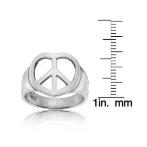 Hoops & Loops 925 Sterling Silver Heart Peace Sign Statement Signet Style Ring for Women Men Teen Girls, Size 7