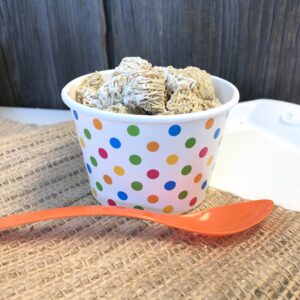 8 Ounce Polka Dot Paper Ice Cream Cups - Plastic Spoons - Paper Umbrellas - Blue Orange Yellow Green - Ice Cream Sunddae Kit for 24