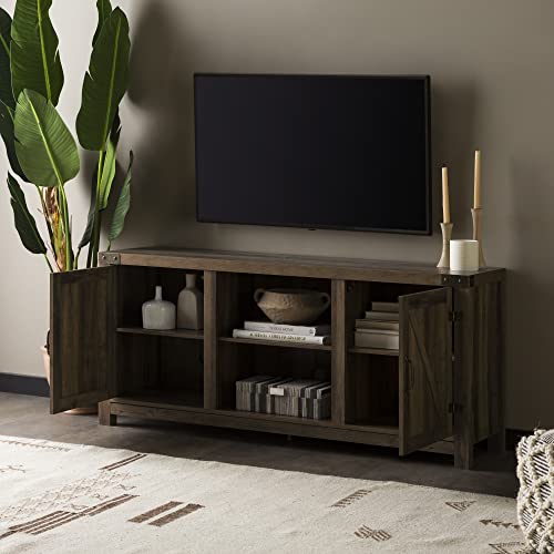 Walker Edison Georgetown Modern Farmhouse Double Barn Door TV Stand for TVs up to 65 Inches, 58 Inch, Rustic Oak