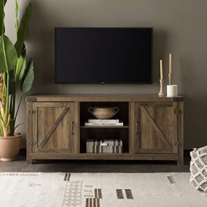 Walker Edison Georgetown Modern Farmhouse Double Barn Door TV Stand for TVs up to 65 Inches, 58 Inch, Rustic Oak