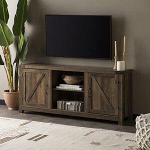 Walker Edison Georgetown Modern Farmhouse Double Barn Door TV Stand for TVs up to 65 Inches, 58 Inch, Rustic Oak