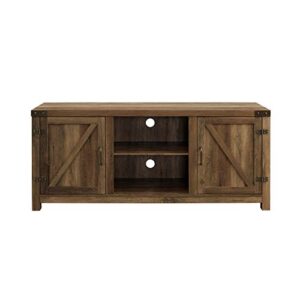 Walker Edison Georgetown Modern Farmhouse Double Barn Door TV Stand for TVs up to 65 Inches, 58 Inch, Rustic Oak