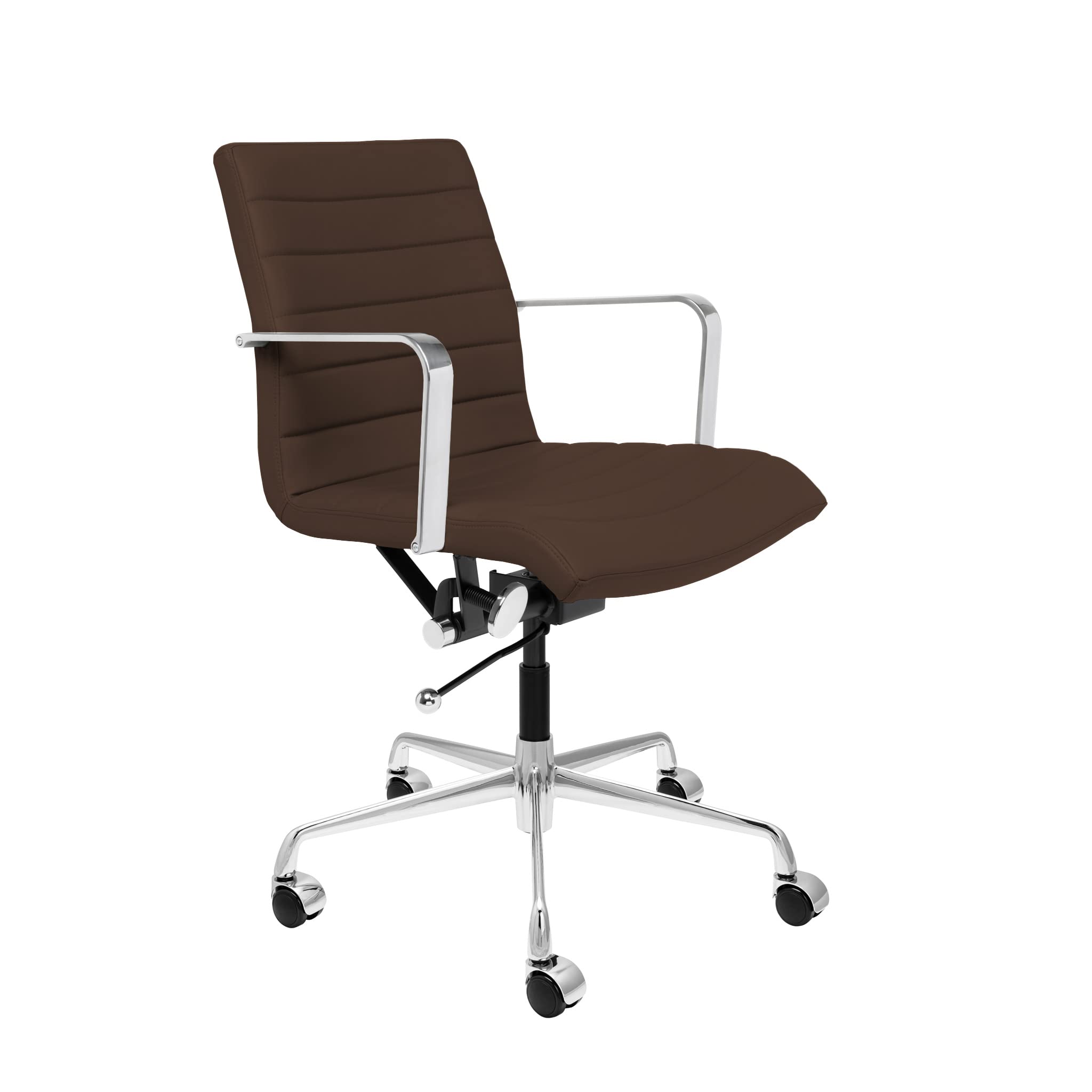 Laura Davidson Furniture SOHO II Ribbed Office Chair - Mid Back Desk Chair, Ergonomically Designed with Arm Rest & Swivel, Made of Faux Leather, Dark Brown, Computer Chair