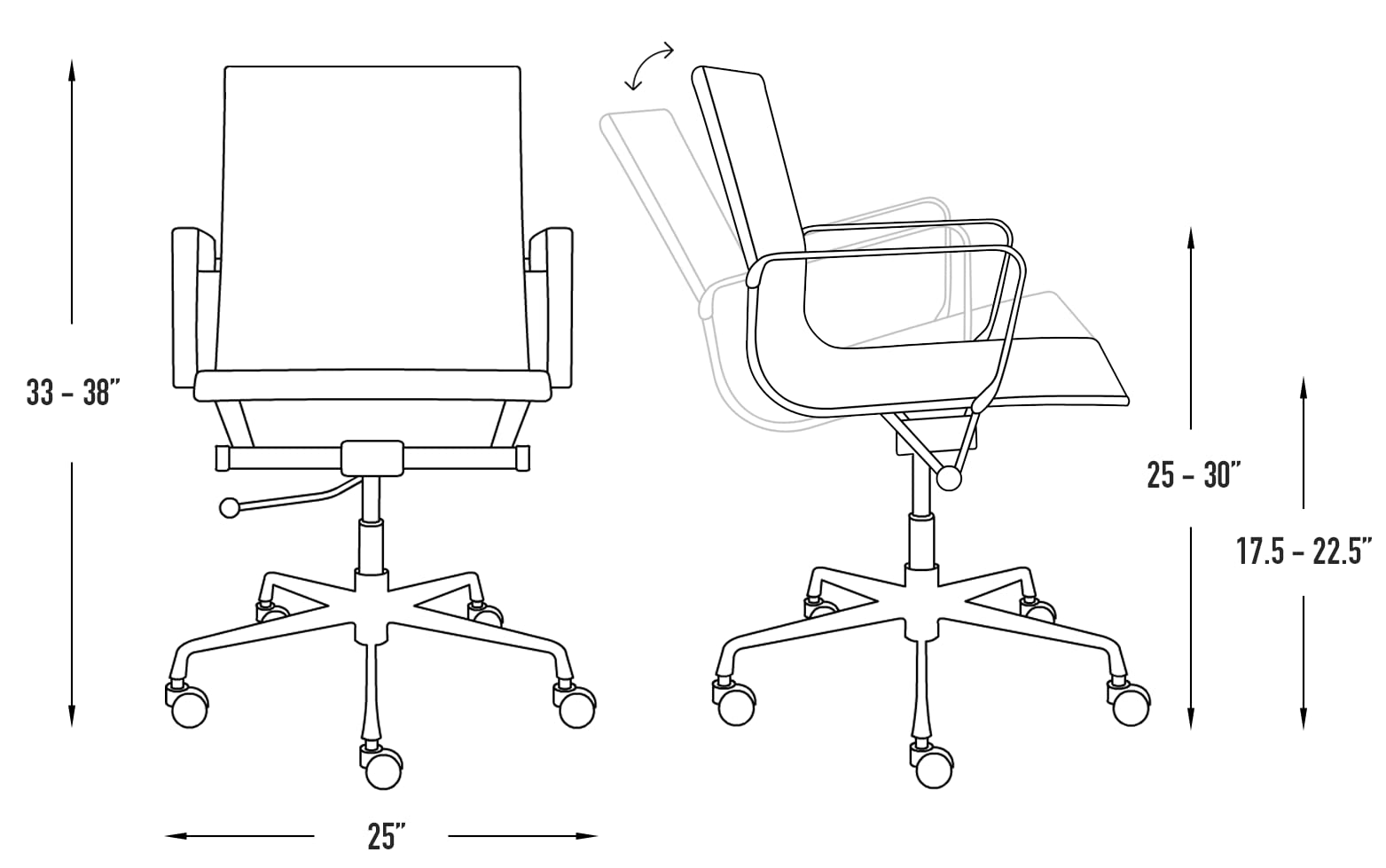 Laura Davidson Furniture SOHO II Ribbed Office Chair - Mid Back Desk Chair, Ergonomically Designed with Arm Rest & Swivel, Made of Faux Leather, Dark Brown, Computer Chair